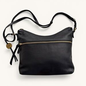 Classic Black Leather Shoulder Bag with Gold Hardware